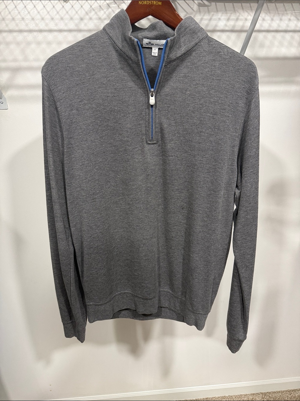 Peter Millar Gray Zip-Front Pullover with Blue Trim